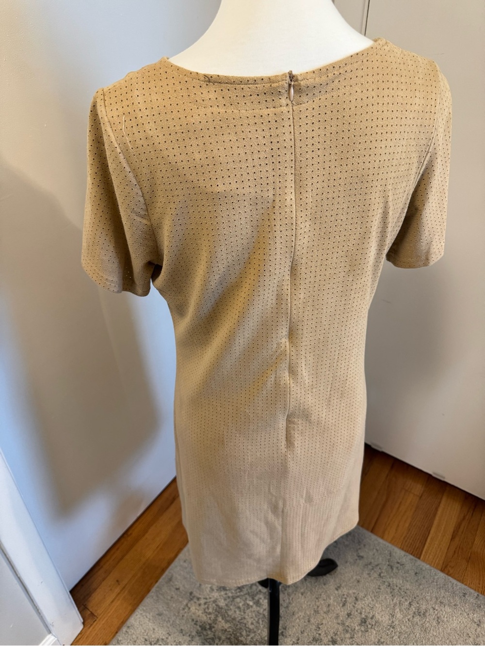 Ethereal Short-Sleeve Sueded Dress in Tan - Picture 2 of 6
